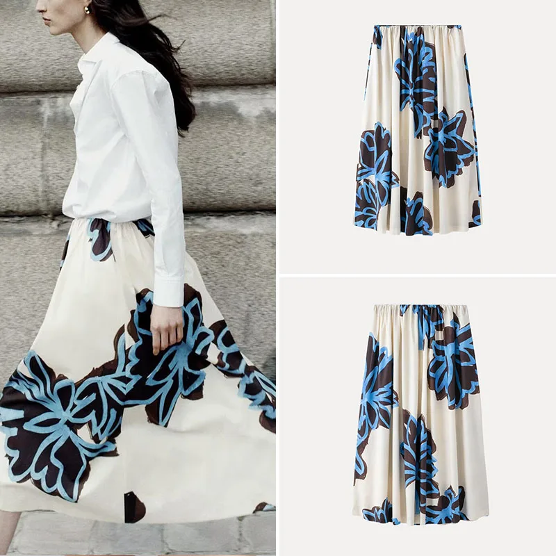 

Юбка-миди Ele с широким подолом и принтом для женщин, весна 2022, нежное, новое поступление, полиэфирное волокно 00% бренд Z