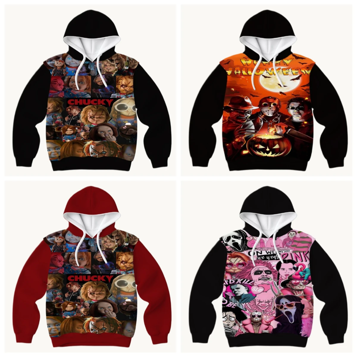 

Autumn/Winter Horror Cartoon Movie Halloween Elements 3D Printed Hoodie Large Adult Same Size Women's Original Design Top