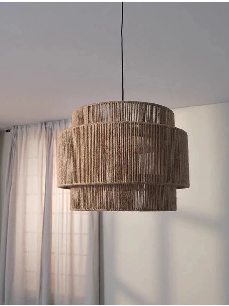 Modern Handmade Rattan LED Wabi Sabi Luzes Pingente, Nordic Living Sala de Jantar Lustre, Quarto Pendurado Luminária