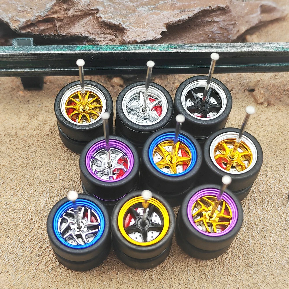 1/64 Model Car Wheels for Metal Rims Plastic Spoke and Plastic Brake Disc Wheels Diameter 11mm Adults Teens gifts toys 1 set