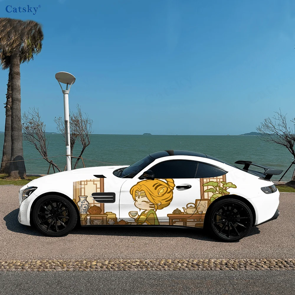 

Древняя чайная комната, тигр, автомобиль, виниловые наклейки, самоклеящаяся наклейка из ПВХ, подходит для грузовиков, внедорожников, декор, автоаксессуары, подарок