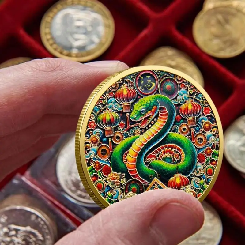 Year Of The Snake Commemorative Coin Souvenir Coin Good Luck Gold Plated Coin Decorative Lucky Coin Compact Collector Coin