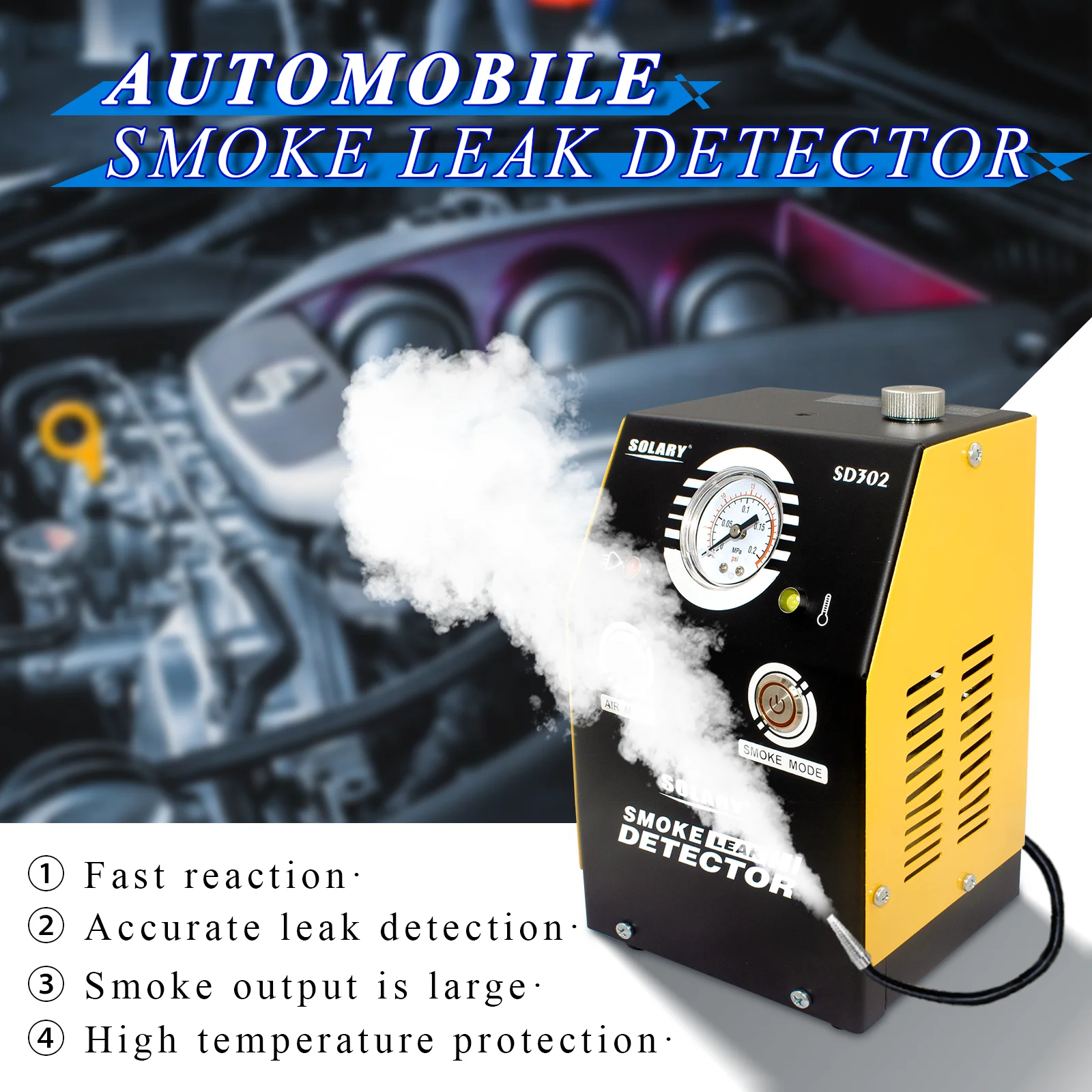 SOLARY Automotive Smoke Machine Leak Detector-SD302 - 12V DC EVAP Vacuum Diagnostic Tester for Pipe System - Pressure Indicator