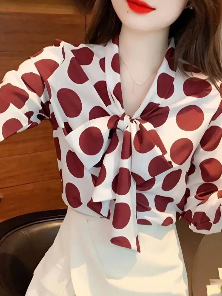エレガントレディ春秋新作韓国レトロ大柄水玉蝶結び日焼け止め袖カバーアップトップスシャツ