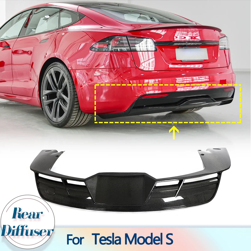 

Car Rear Bumper Diffuser Lip Spoiler For Tesla Model S Sedan 4-Door 2021-2023 Carbon Fiber Rear Diffuser Lip Protector Guard