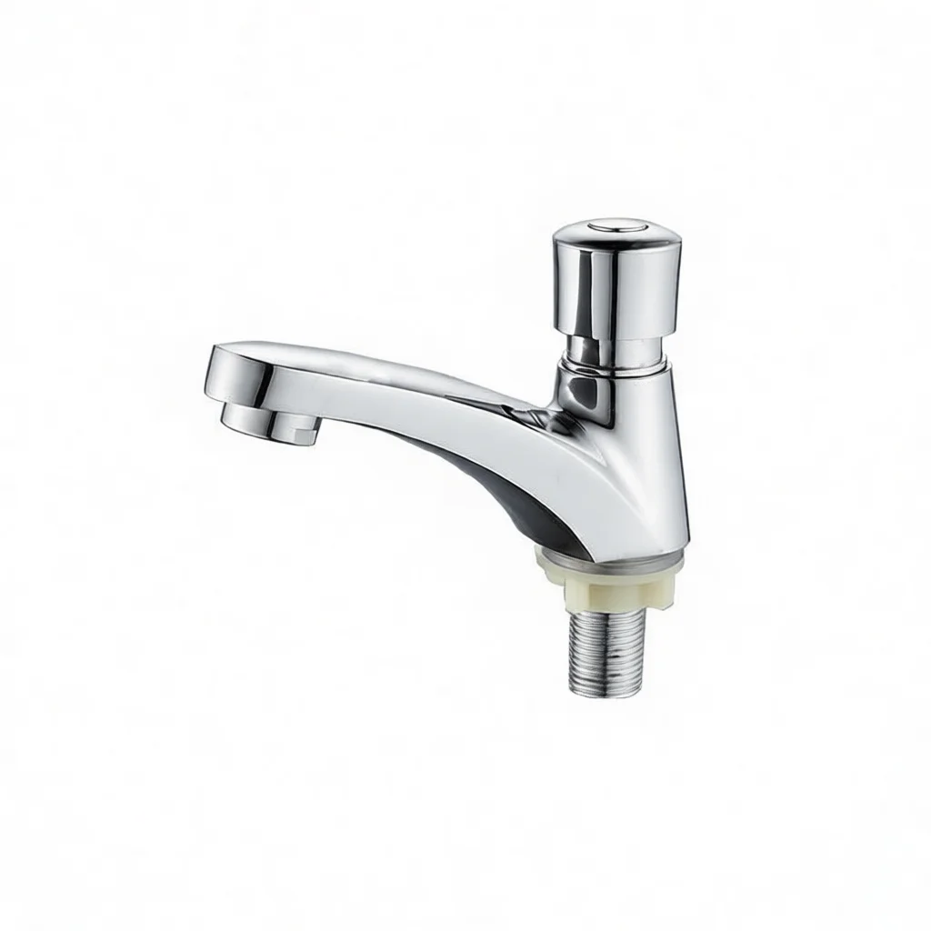 Self Closing Sink Tap Automatic Delay Shut Off Mechanism Basin Faucet Zinc Alloy Cold Water Spout For Public Restroom Use