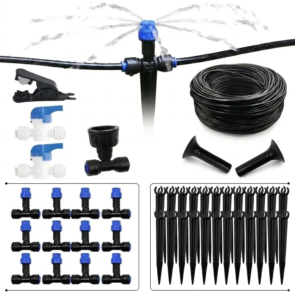 10-30M Automatic Irrigation System with 1/4 Drip Irrigation Kit for Quick Connect Garden Watering System and Raised Bed Watering