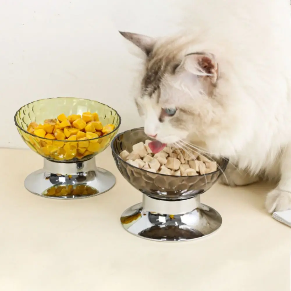 Translucent Cat High Foot Bowl Tilted Electroplated Base Cat Food Bowl Removable Non-slip Pet Neck Protection Bowl For Cats Dogs