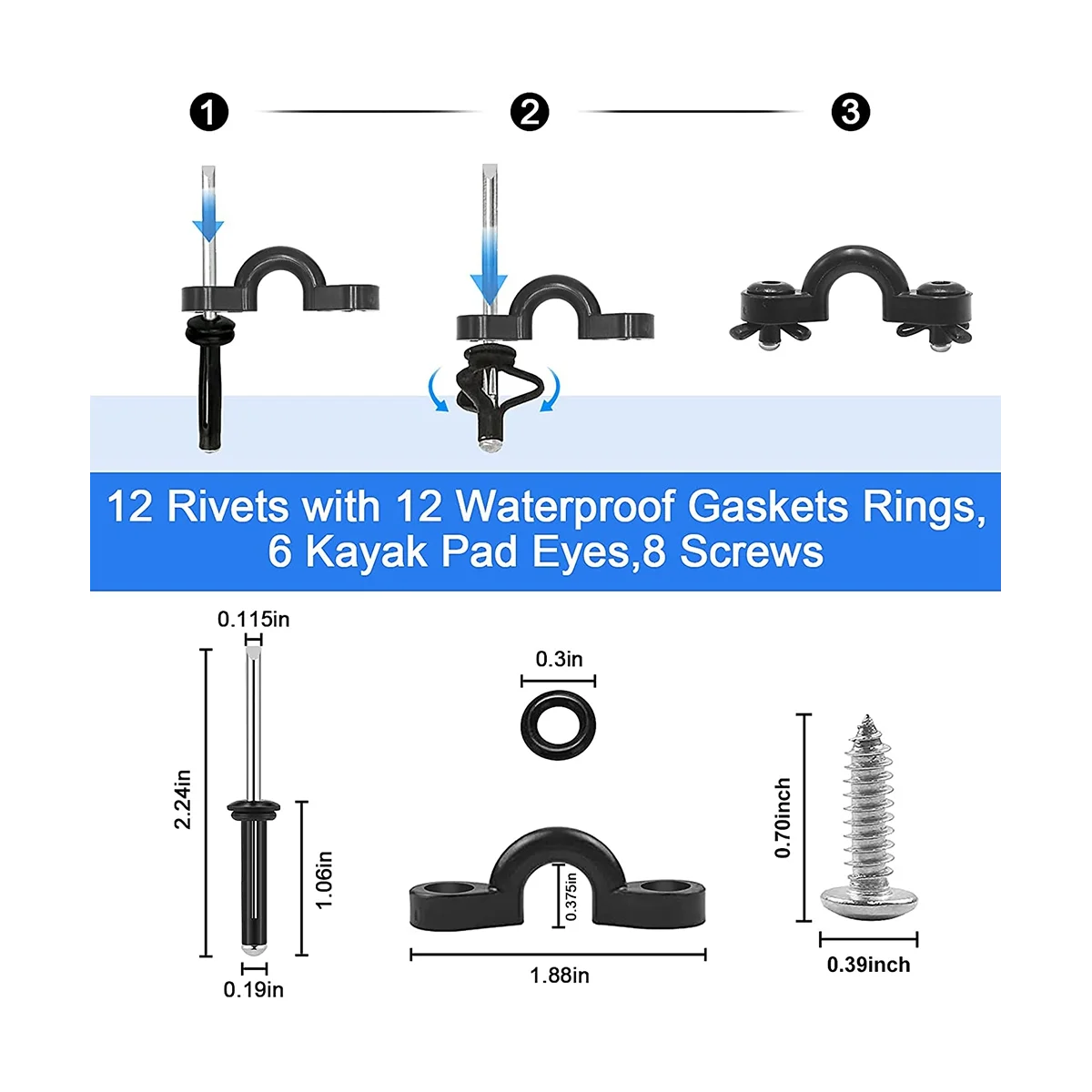 4 Pack Kayak Handles,Kayak Carry Handle Side Mount Kayak Handles Replacement Hardware with Rivets,Screws for Kayak