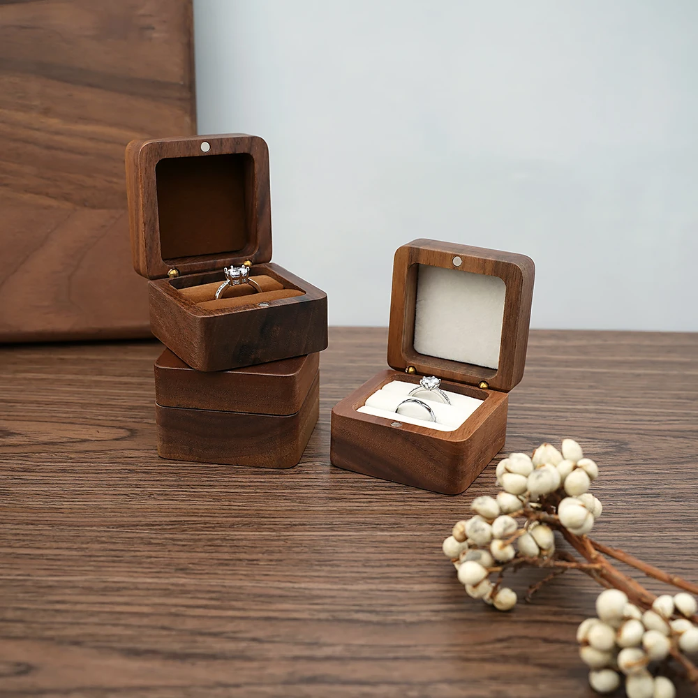 Echt Nussbaum Holz Schmuck Box Großhandel Anhänger Halskette Ring ohrring Geschenk Display Verpackung Fall mit Samt Innen