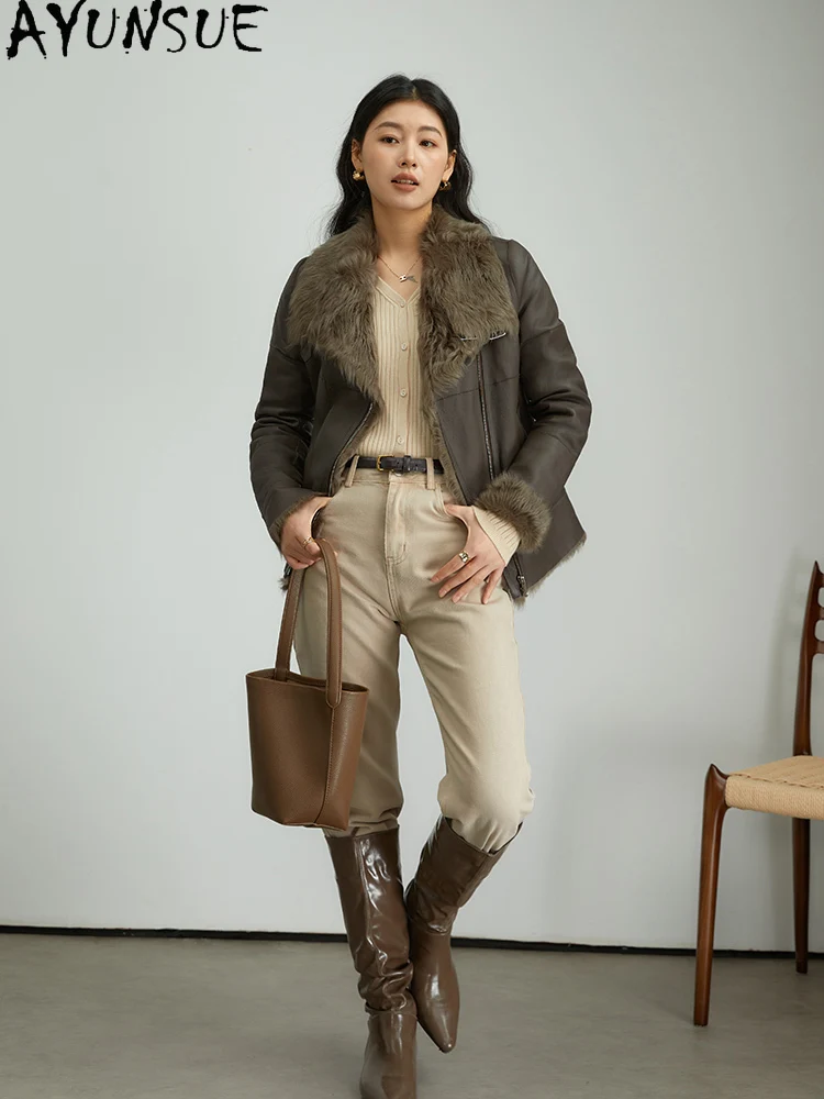 

AYUNSUE Genuine Leather Jacket Women 2025 Natural Sheepskin Fur Coats Warm Winter Clothes Female New in Outerwears Шуба Женская