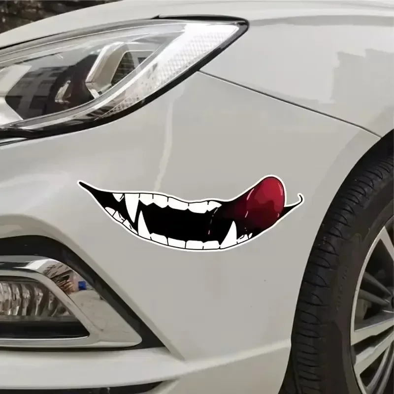 Adesivos para tanque de combustível de capacete de motocicleta, dentes malvados e língua, janela corporal de corrida, decoração engraçada, decalques d
