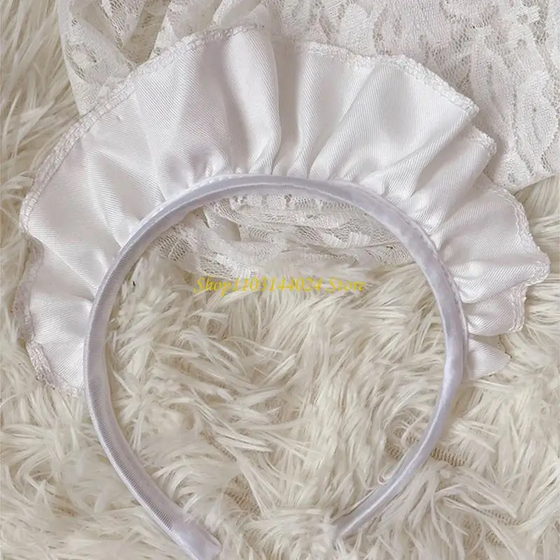 

N5KE Wide Ruffle Headbands for Women Cosplay White Maid Headwear Gothic Accessories