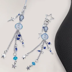 Sea Theme Inspired Hollow Star Pendant Blue Jellyfish Phone Charms Hanging Rope Cute Phone Chain Strap Y2K Beaded Keychain