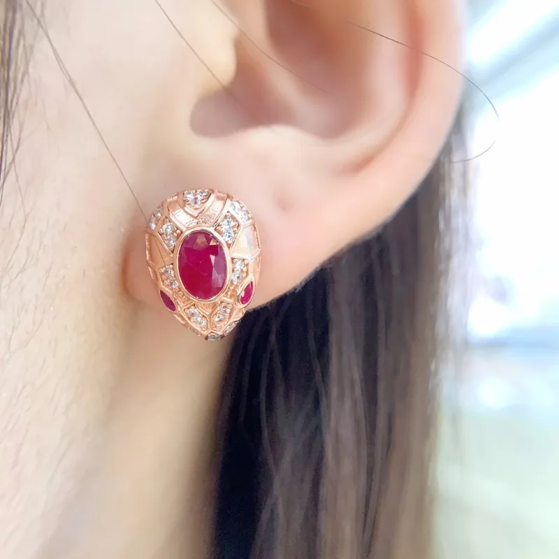 

Exquisite Yellow Gold Plating Earrings Oval Natural Ruby Women Engagement 925 Silver Party Jewelry Earrings
