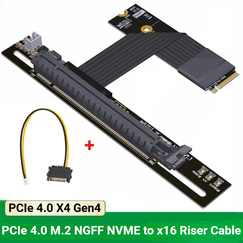 ADT Brand PCIe 4.0 M.2 NVME To X16 Riser Cable MKey Extension GPU Adapter For ATX Chassis Vertical Mount M2 NGFF Gen4 Full Speed