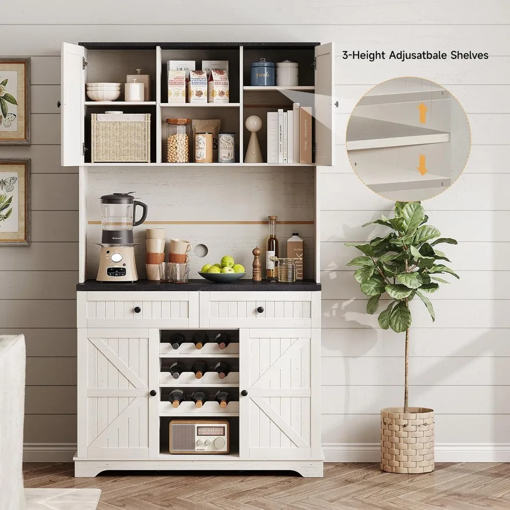 Pantrykast met 2 lades en 3 wijnrekken, 71 boerderijkeukenopbergkast met verstelbare planken, keukenkast met M