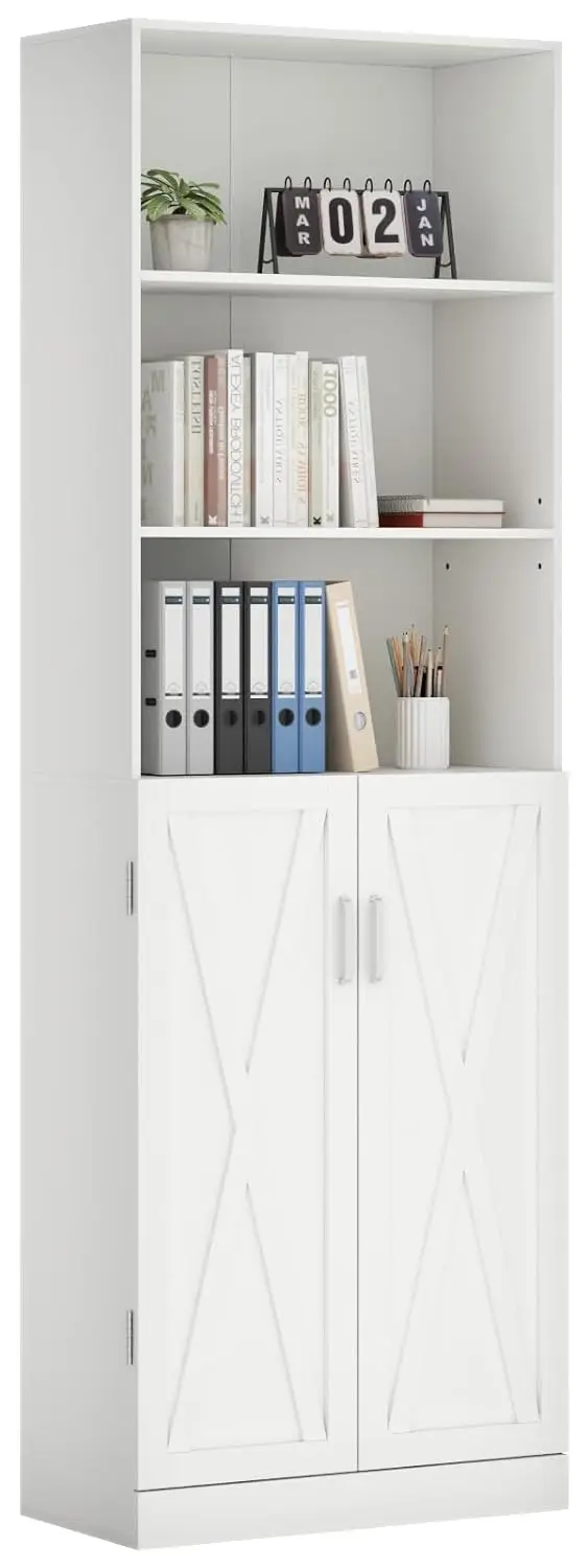 

Industrial 6-Tier Bookshelf with Door Adjustable Shelves 70in Tall Display Unit Home Office Living Room,Customized