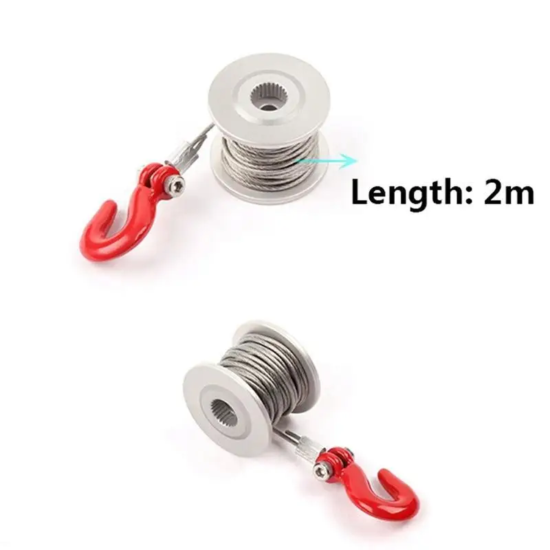 {YY30} 25T Steering Gear Servo Winch Spool Wheel Drum Steel Wires Trailer Hook For 1/10 RC Crawler Car Tool