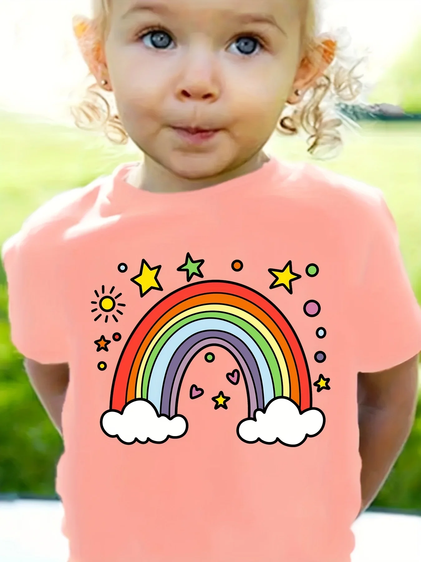 Rainbow Star Cloud Heart Cute Print Kid Tee Boy Girl Family Matching Short Sleeve Soft Breathable Parent Child Daily Comfort Top