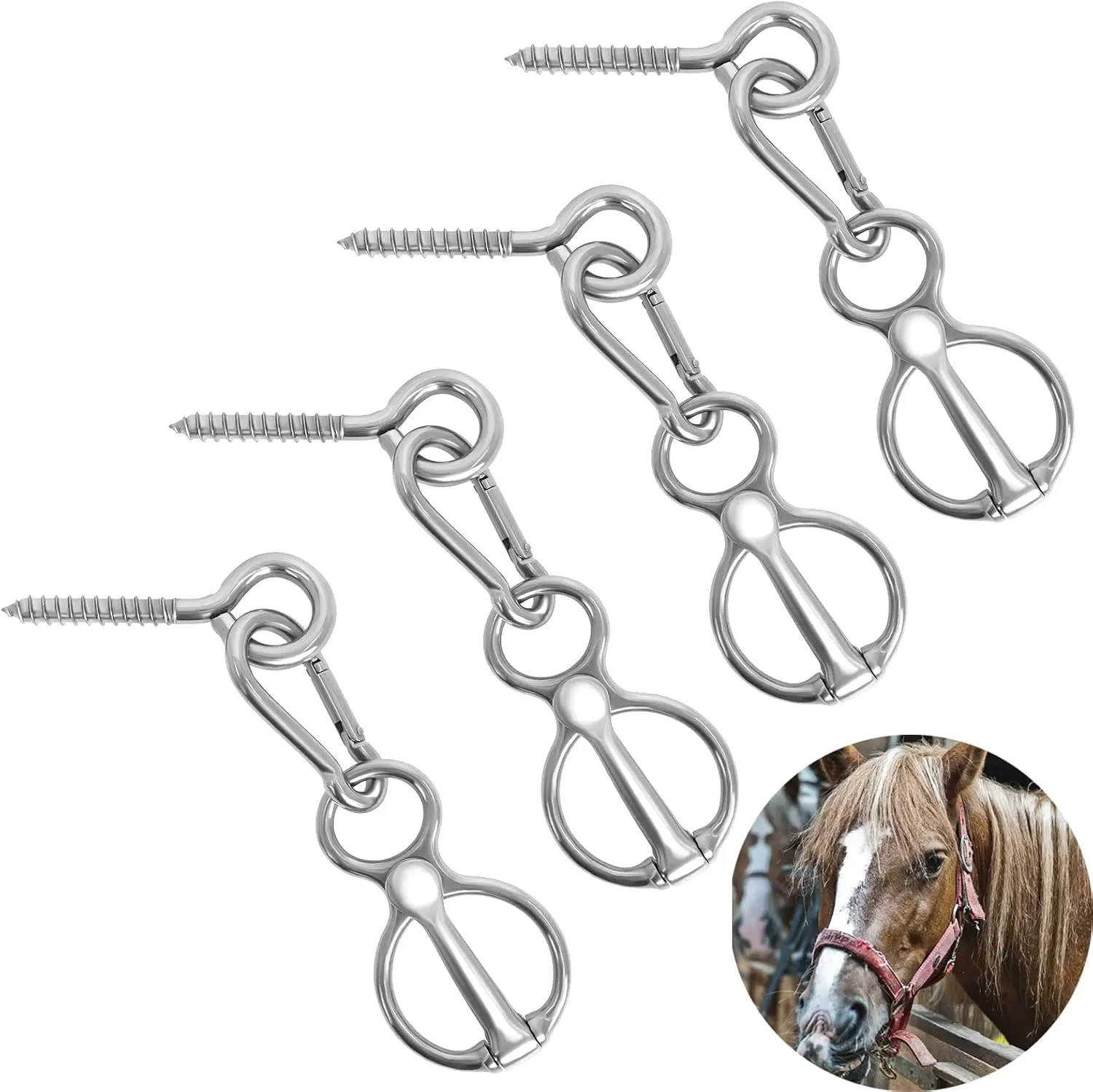 4セットの馬用タイリング、改良型馬具用品、ステンレス製安全馬具アクセサリー、アイボルト付きトレーニング機器