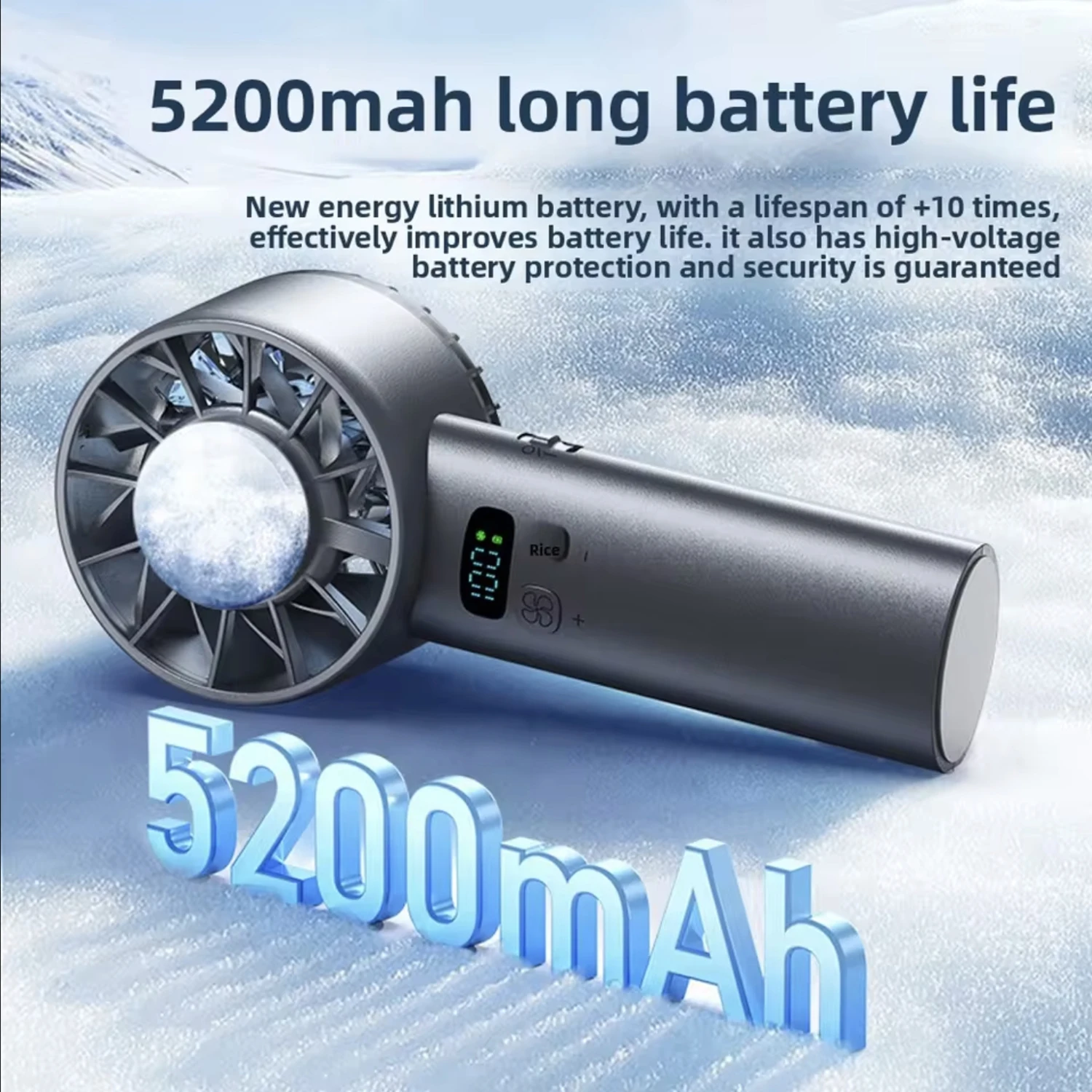 5200mah Handheld Fan Electric Hand Fans Ice Compress High-speed Cooling USB Rechargeable Portable LED Digital Display