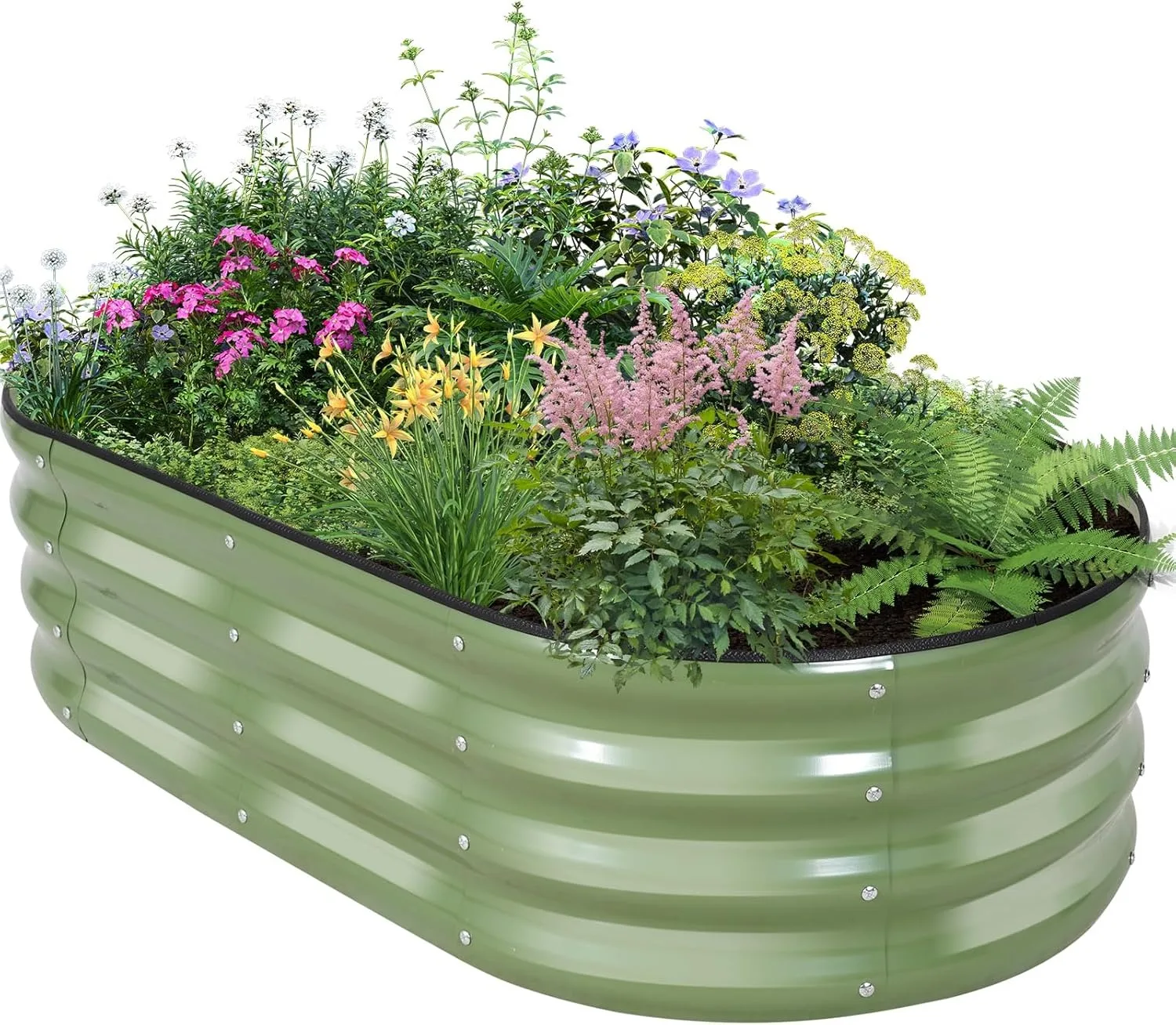 4x2ft Galvanized Steel Raised Garden Bed - Oval Planter Box with Safety Edging & Gloves for Vegetables Fruits Flowers