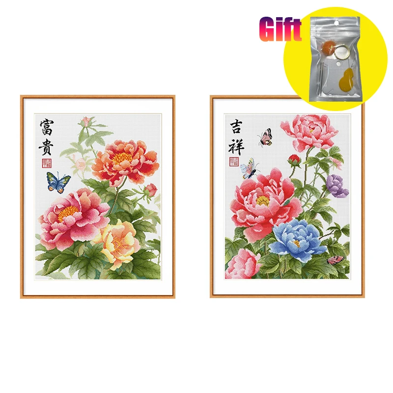 

Spring cross stitch 11CT embroidery kits Chinese style blooming peonies kit punto de cruz impreso diy needle Art and crafts