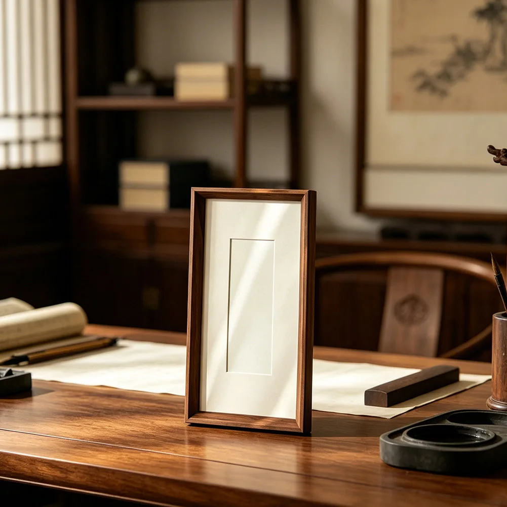 Wooden Photo Frame 10x30cm Walnut Color Picture Display Stand For Calligraphy Artwork Portrait Orientation Minimalist Home Decor