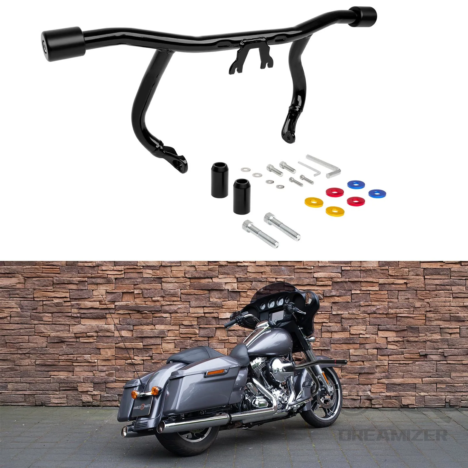 

Motorcycle Front Crash Bar Engine Highway Guard Flat-Out Bar For Harley Touring 2014-2025 Road Glide Road King Touring Street