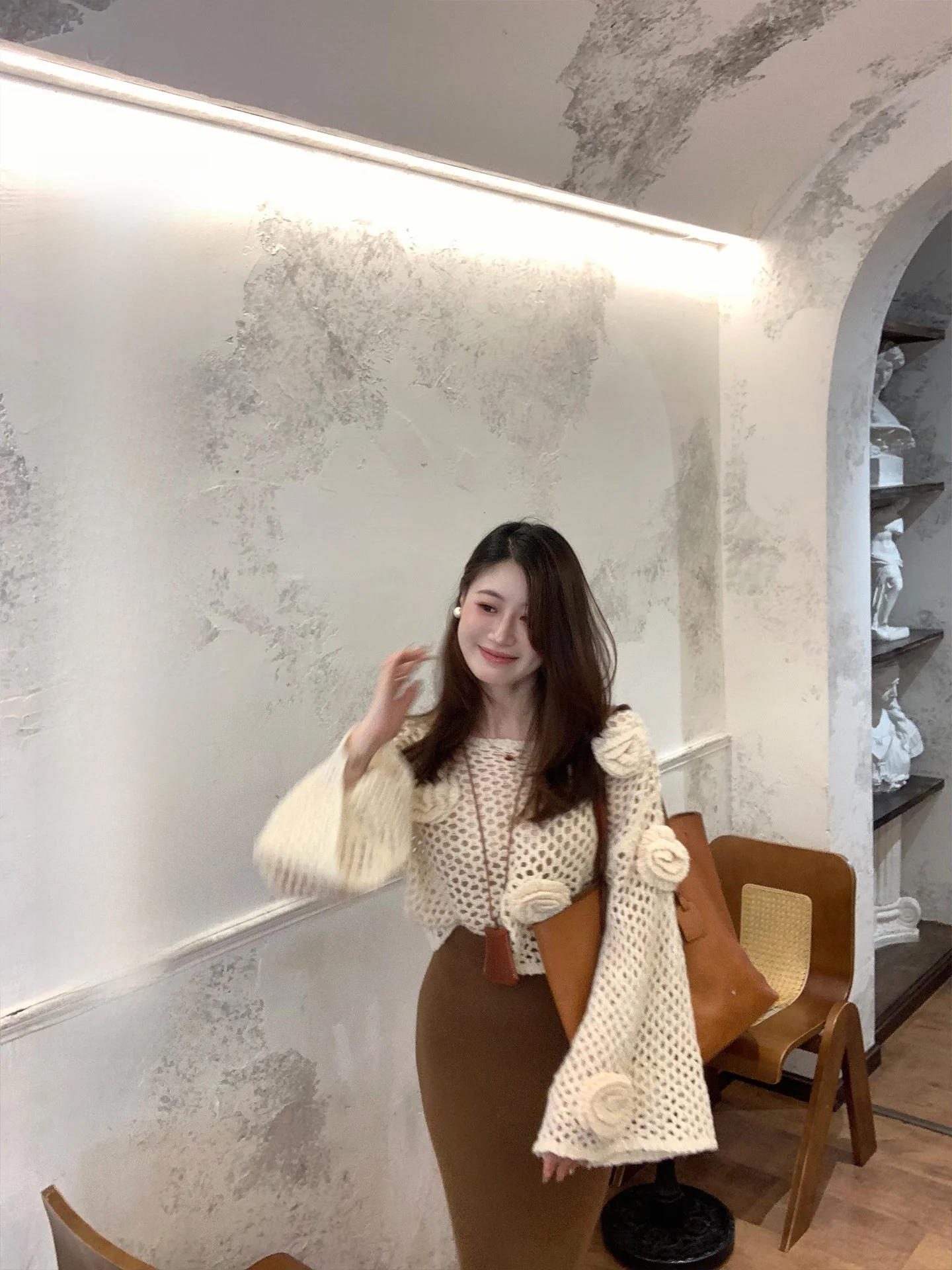 

one Gentle Girl Handmade Knitted Svel Sweater Women's Early Autumn Sle Soft Knitted Top Commute Sle Loose Fit