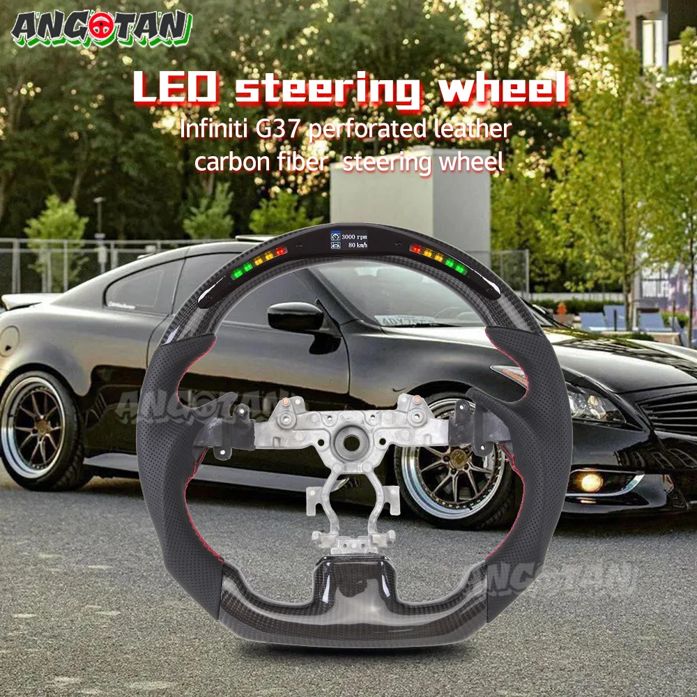 LED Car Carbon Fiber Steering Wheel Fir For 2007-2015 Infiniti G37 G37x G35 EX35 EX37 G25 Q40 Coupe