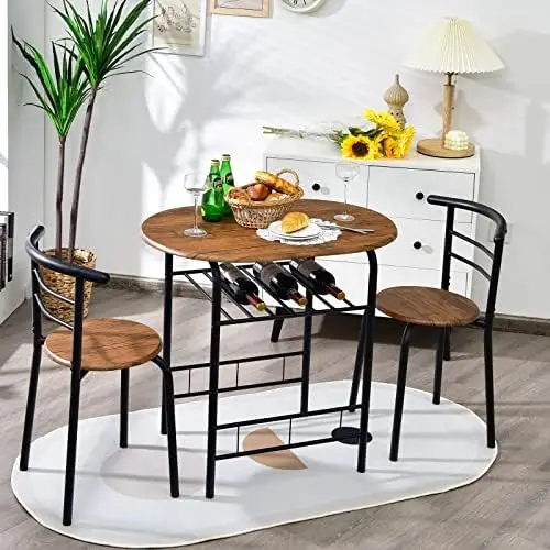 

3 Piece Dining Set, Indoor 2 Chairs and Table w/ , Metal Frame, Compact Kitchen Table & Chairs Set for 2, Small Space, Apar