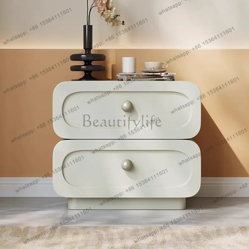 FGCream Wind Rotary Bedside Table Storage Cabinet Bedroom Home Premium