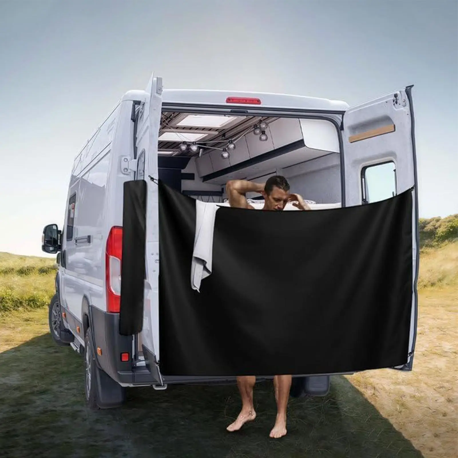 

Campers Van Rear Door Curtain Shade Cover Car Privacy Curtain Adjustable Sunshade Cover Oxford Cloth Black out Screen Cover