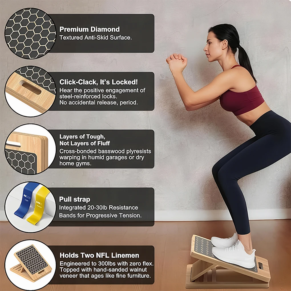 Wooden Slant Board For Calf Stretching Simple Installation Built To Last Compact And Elegant Pilates Board For Home 40*30*4.5