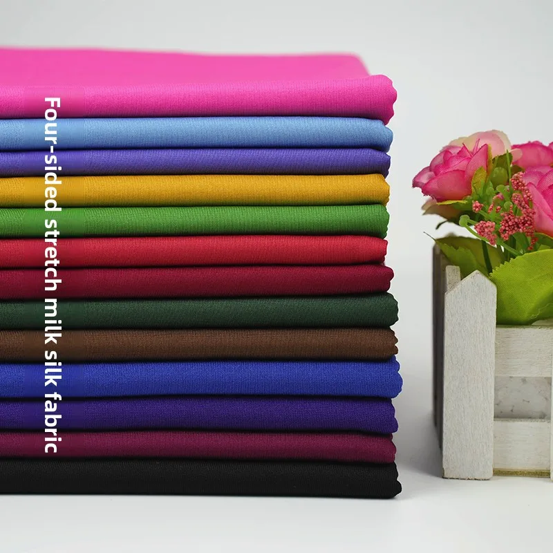 

1.65 Meters Wide Milk Silk Knitted Four-sided Elastic Elastane Fabric Sports Dance Suit Latin Dance Clothing Fabrics Per Meter