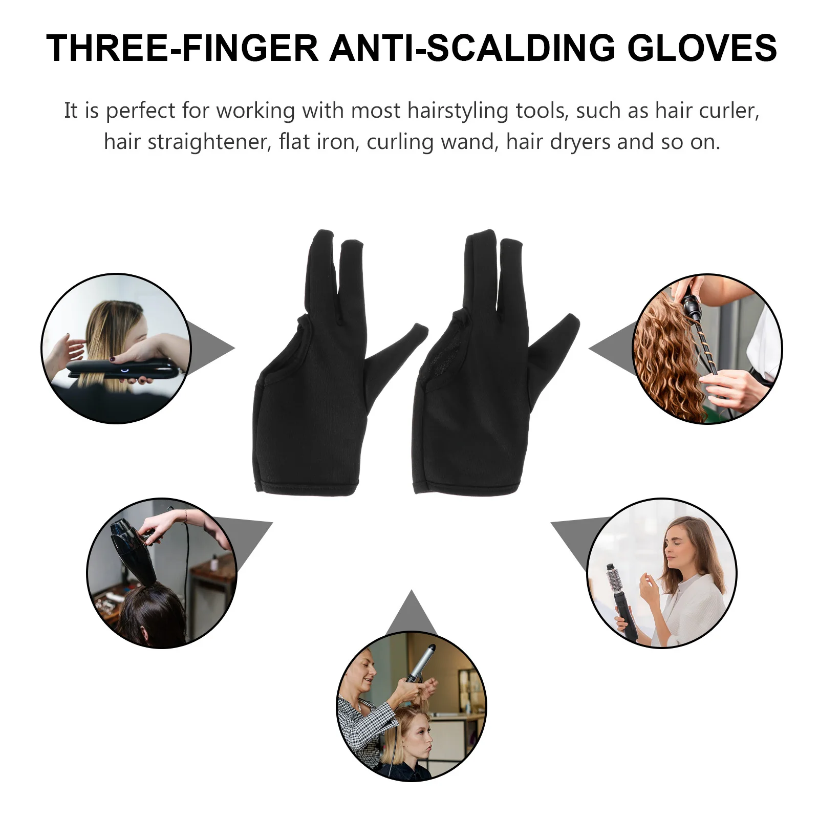 2 個の熱傷防止ヘアスタイリング手袋 3 本指デザイン耐熱ミットサロンホームヘアカーリング保護指手袋