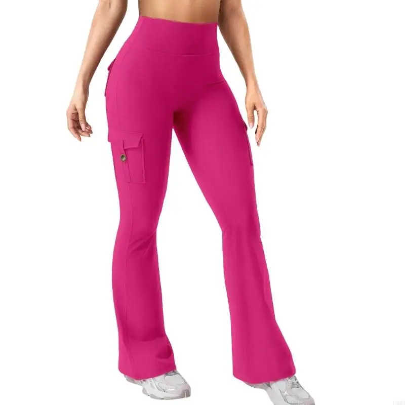 Pantalones cargo para mujer, cintura elásticos acampanados a para entrenar, pantalones Yoga pierna ancha con