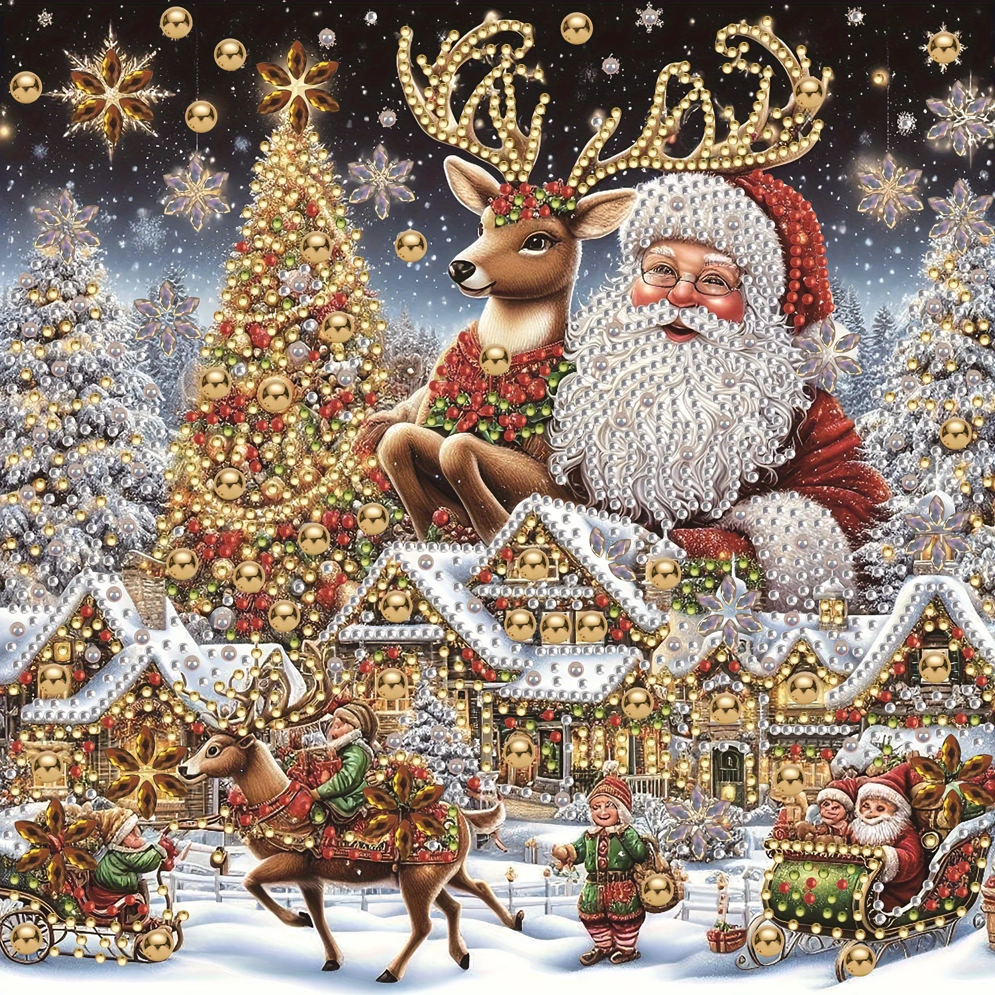 Kit de peinture diamant à motif de Noël, 1 pièce, avec strass en cristal 5D étincelants de forme irrégulière, diamant partiel