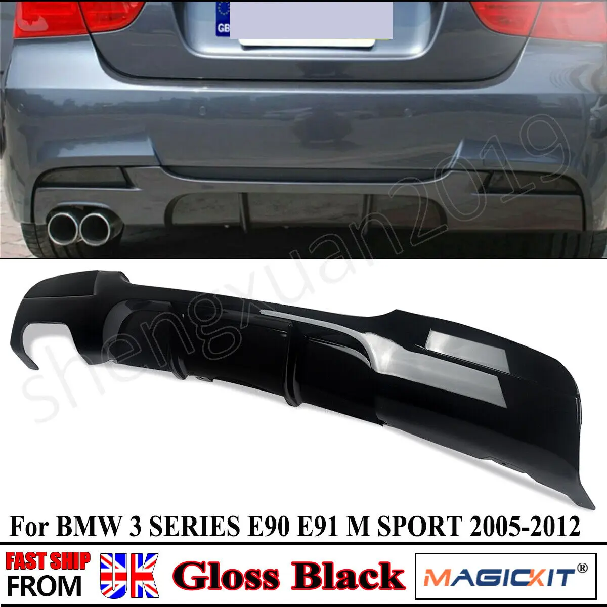 Tail Diffuser FOR BMW 3 SERIES E90 E91 318d 320d 330i 335i 2005-2012 M SPORT REAR DIFFUSER SPLITTER VALANCE GLOSS BLACK Refit