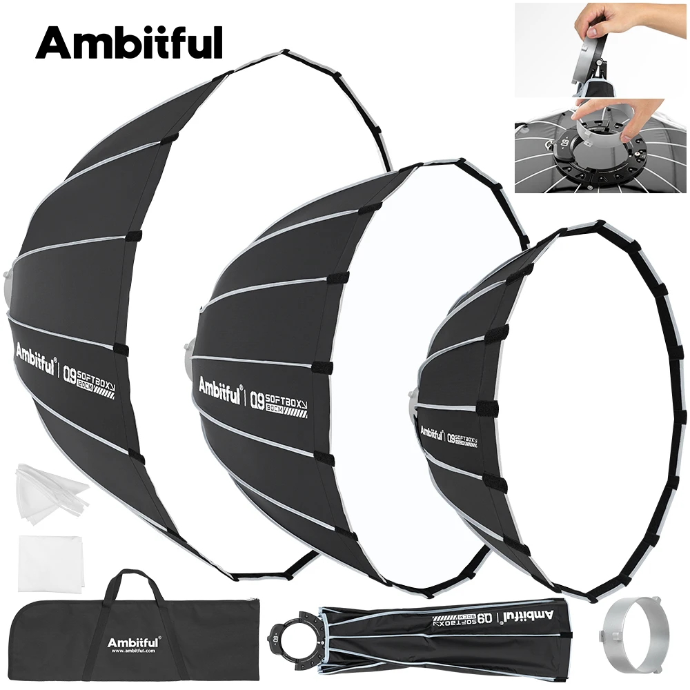 

AMBITFUL Q9 60/90/120cm Bowens Mount Softbox For LED Flashlight