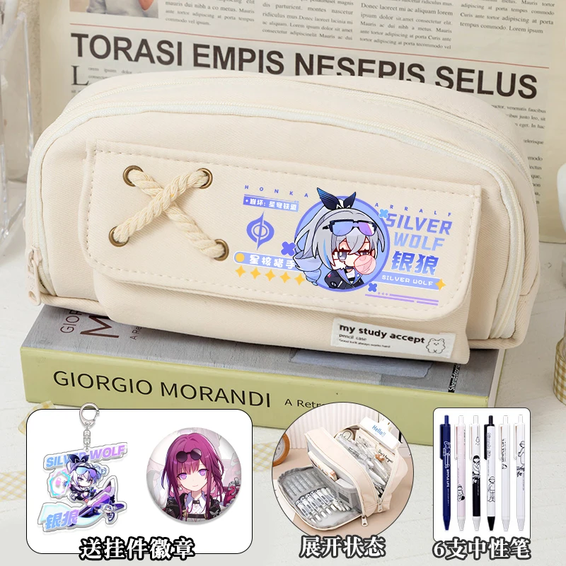 Honkai: Star Rail Anime Game Cos Aventurine Dr. Ratio Misha Argenti Etc. 2024 Unisex Large Capacity Q Version Simple Pencil Case