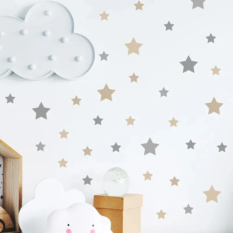 86 Pcs Cartoon Gray Khaki Star Wall Stickers for Kids Room Bedroom Nursery Home Decoration Wall Decals