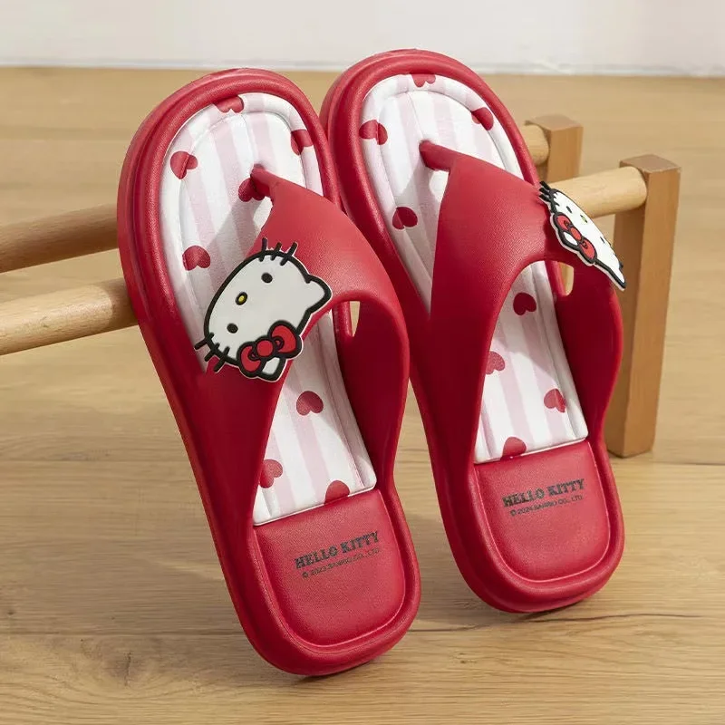 Sanrio Hello Kitty Flip Flop Girls Summer Outdoor Indoor Flat Sandals Kuromi My Melody Cartoon Beach Sandals Fashion Soft Sole