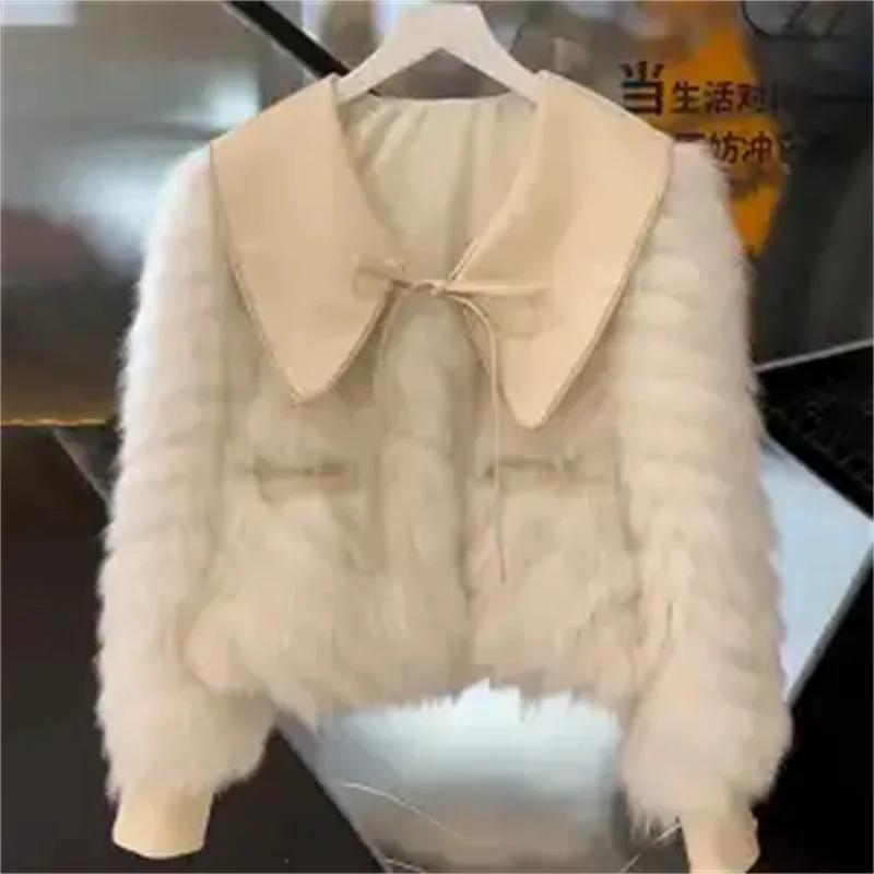 2025 moda feminina de pelúcia outwear outono inverno senhoras high-end curto pele do falso topos casaco coreano feminino mangas compridas jaqueta de pele