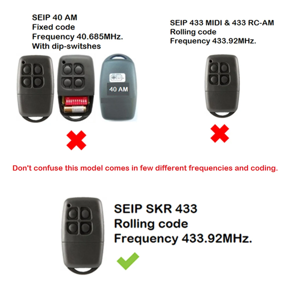 For SEIP Remote Control 433.92MHz Rolling Code Compatible With SEIP SKR433 SKRJ433 SKR433-1 SKR433-3 Gate Remote Control Garage