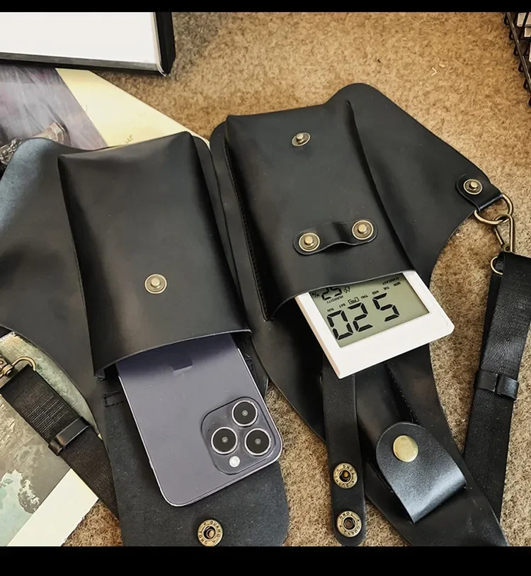 2025 تصميم جديد للرجال التكتيكية سترة حقيبة عالية الجودة بولي Leather جلد رجل حقيبة صدر للرجال الهاتف الحقيبة خمر تصميم تحت الإبط الظهر حزمة أكياس