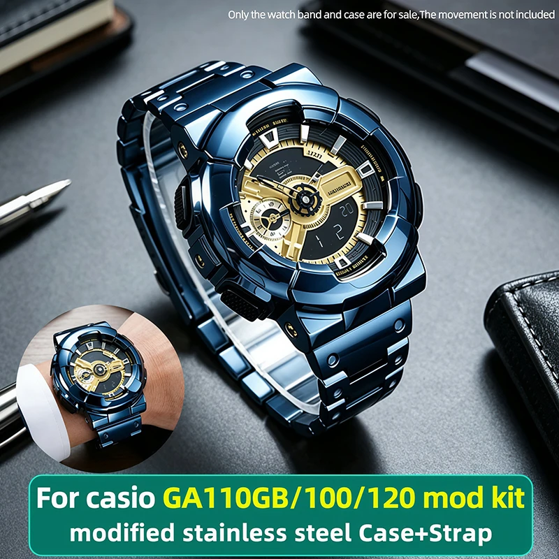 GA110 Mod kit For Casio G-SHOCK GA-110 GA-120 GA-100 Solid Stainless Steel Case Strap GA100/120 Metal Bracelet Watch accessories