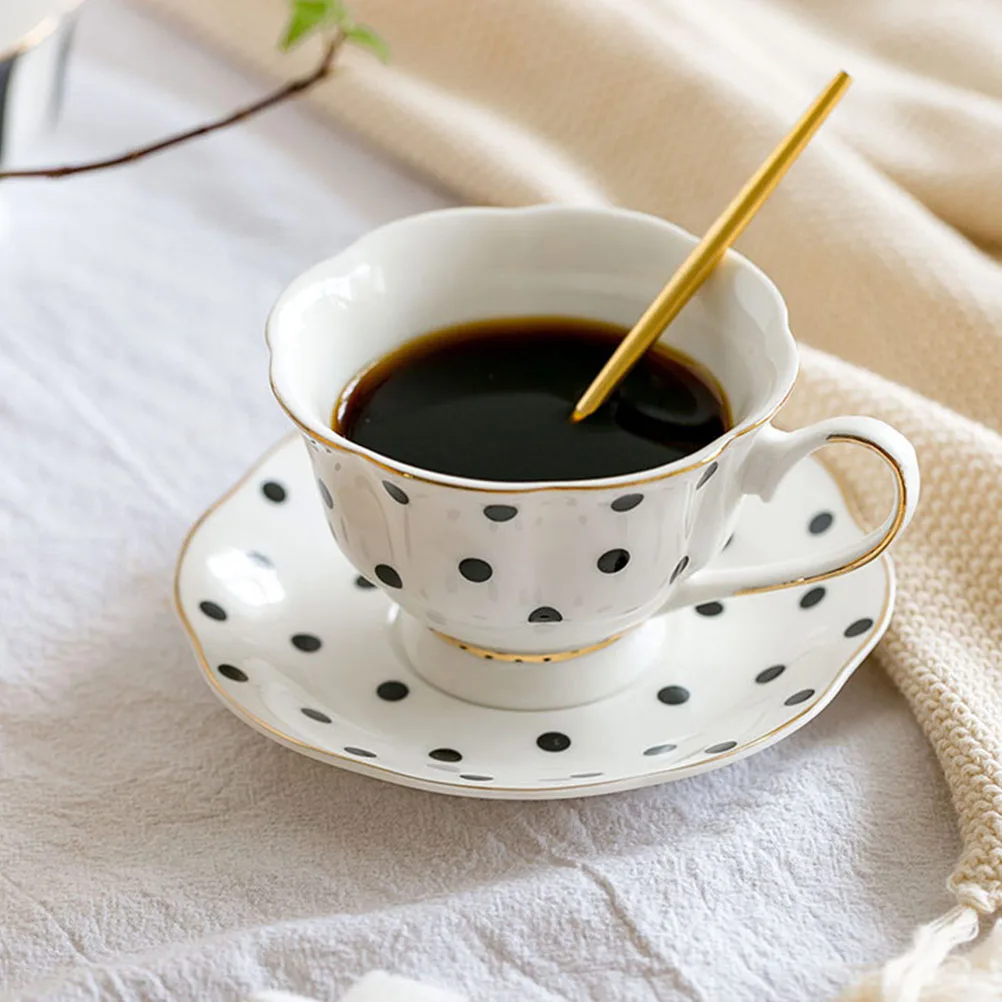 

1Set Polka Dot Coffee Cup Saucer Set Ceramic Mug Large Capacity Smooth Surface Suitable for Tea Coffee Latte Ceramic Cup